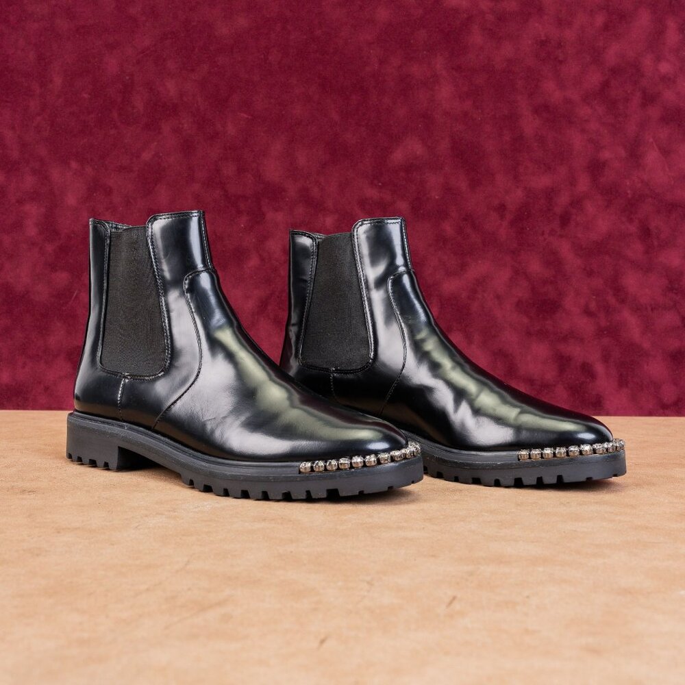 Schutz Women Daisha Embellished Patent Leather Chelsea Ankle Boots sz 8